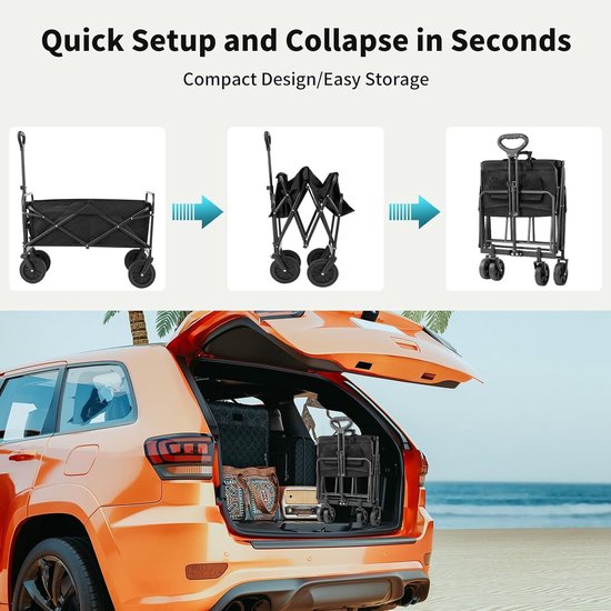 Bolderkar Opvouwbaar - Handkar Strandwagen - Tuinieren Winkelen - All-Terrain Wielen - 150 kg Draagkracht - Beige van Bolderkar Opvouwbaar — afbeelding 5
