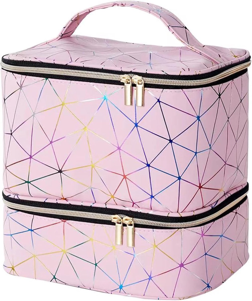 Make-up tas groot - zwart - waterdicht PU - met verstelbare vakken - perfect voor nagellakopslag - SnelShoppen