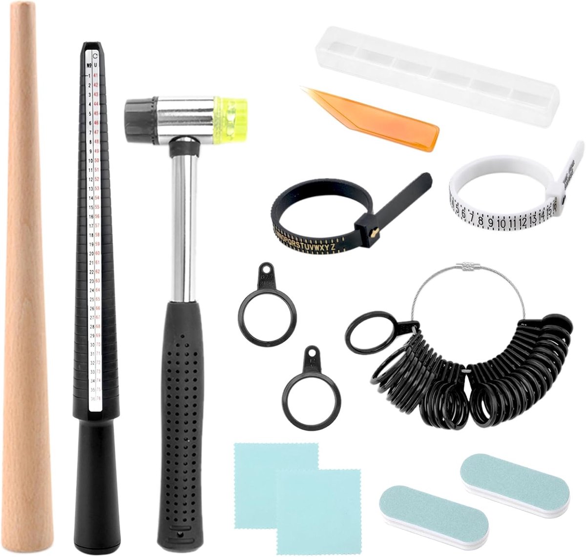 Ringmaatmeetset 11-delig - Ringmaatgereedschap - Met rubberen hamer - Voor nauwkeurige juwelenmetingen - SnelShoppen