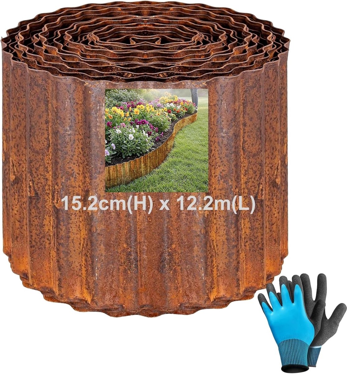 Gazonrand 12,2 m - cortenstaal - 15,2 cm hoog - stijlvolle bloembedrand - SnelShoppen