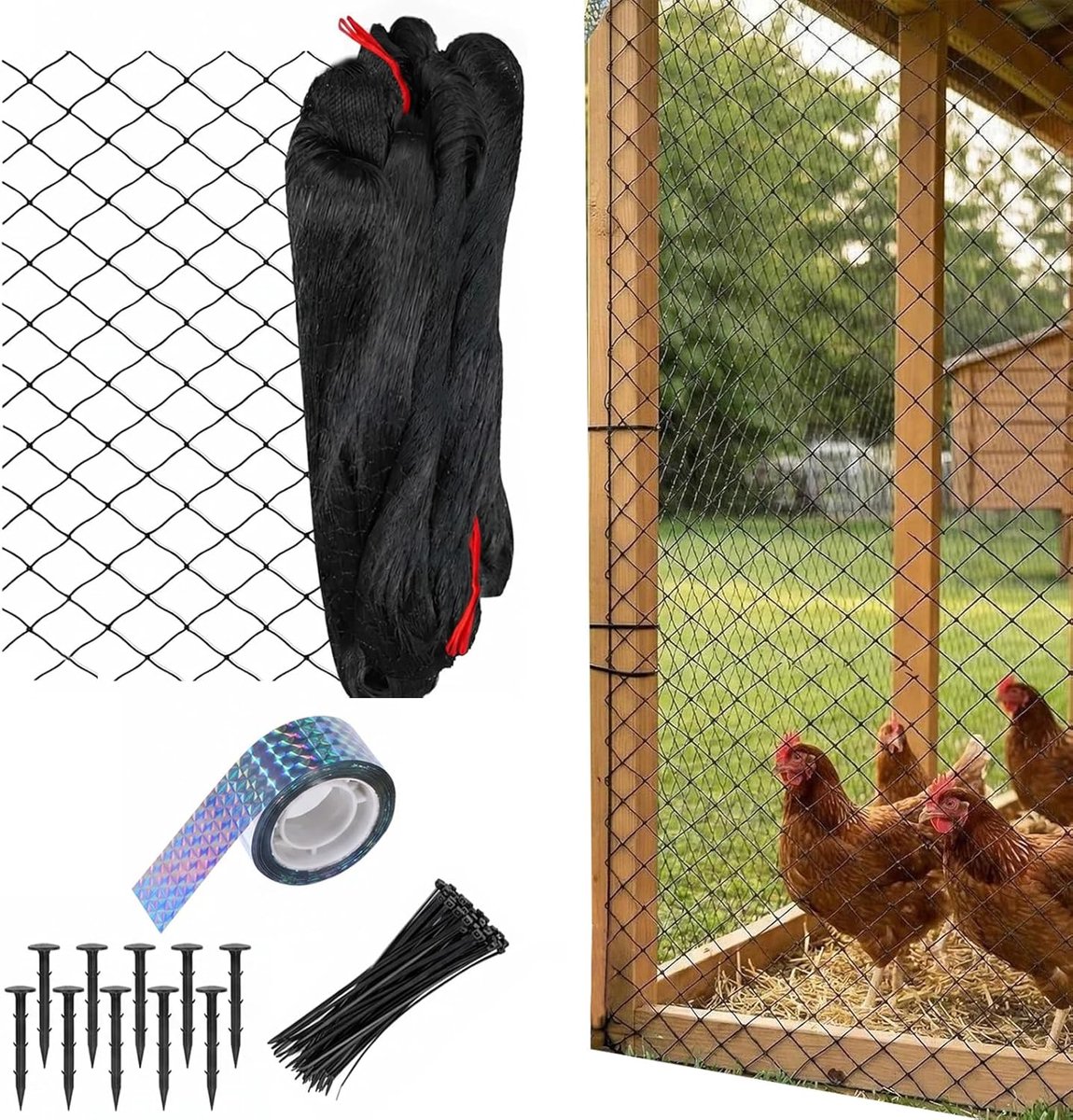 Vogelbeschermingsnet 7,5 x 15 m - sterk net - fijnmazig 5 cm - bescherming voor oogst - SnelShoppen
