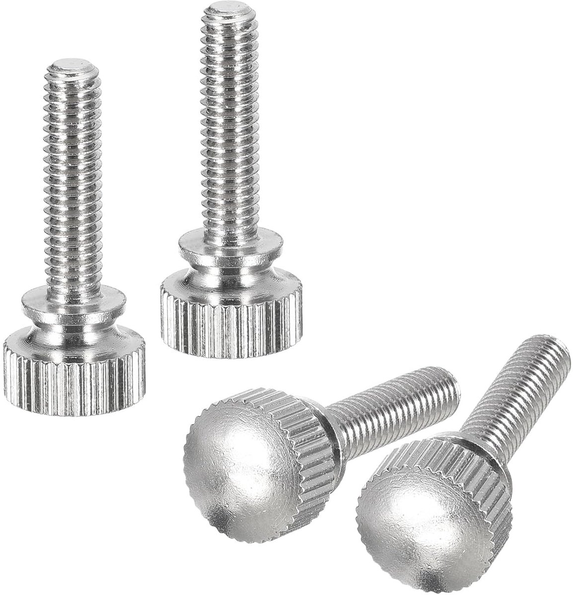 M4 x 16 mm duimschroeven, geribbeld, 4 stuks, gegroefde duimschroeven van messing met schouderknopen, zilverkleurig