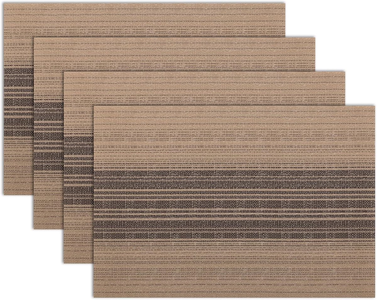 Placemats, set van 4, afwasbaar, pvc-tafelmatten, antislip, hittebestendig, afwasbaar, voor eettafel, antifouling en gemakkelijk te reinigen (bruin)