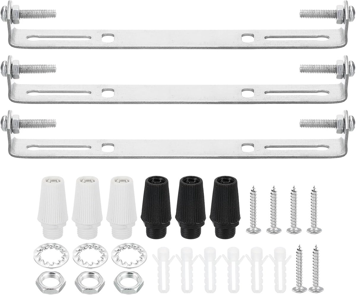 200 mm plafondplaatset, 3 sets montageplaten voor lampen, kruisstang van staal, huishouden, met schroeven, sluitring, moer, 2 gekleurde doppen