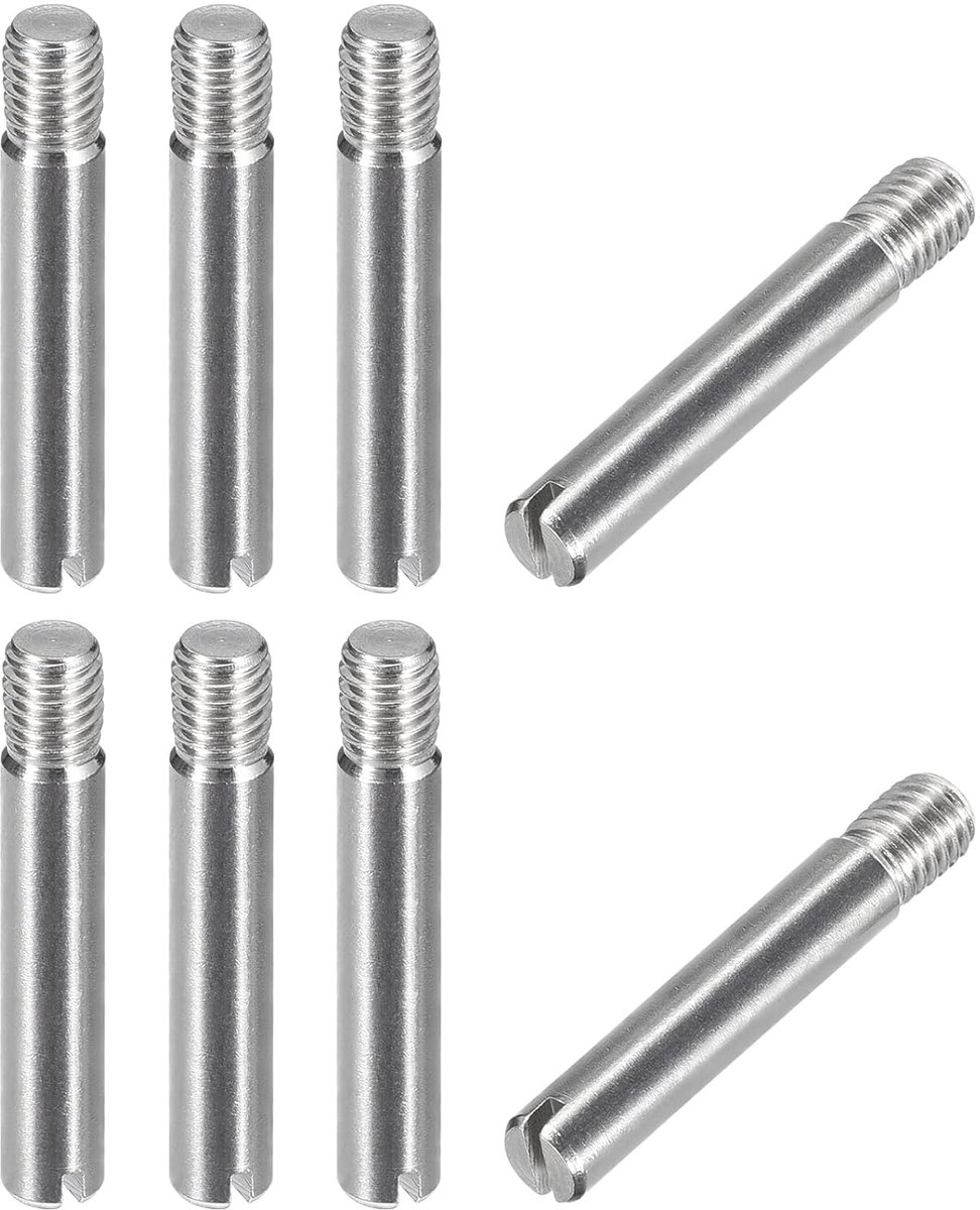 8 stuks M5 x 30 mm sleufcilinderpen van 304 roestvrij staal, schroefdraadpluggen externe schroefdraadpositioneringspen voor meubels en kasten