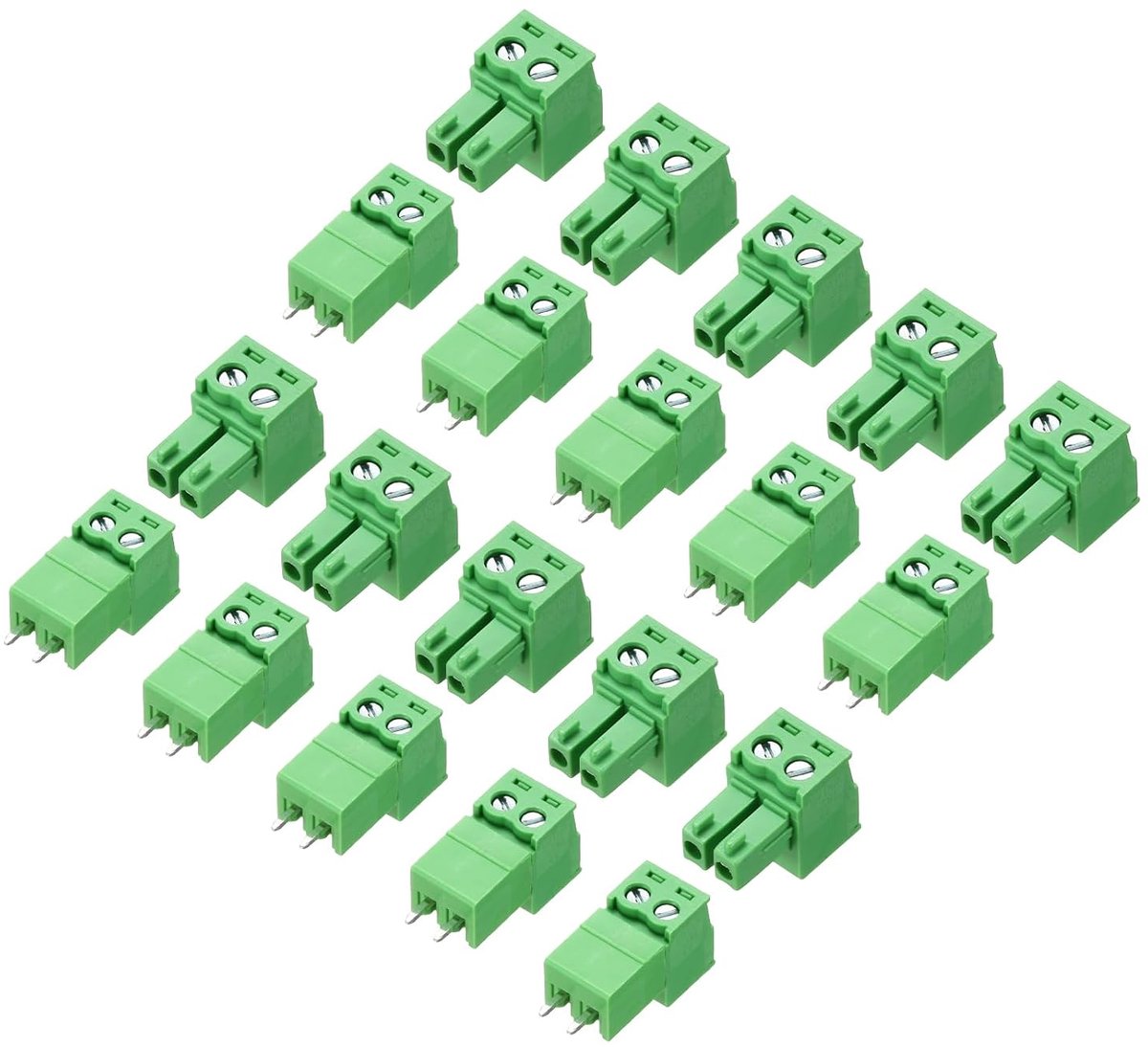10 sets PCB-klemmenblokken, 300 V, 8 A, stekker en bus, 2-polig, 3,81 mm, afstand van klemblokken met schroeven voor printplaatmontage, voor industrieel gebruik, groen