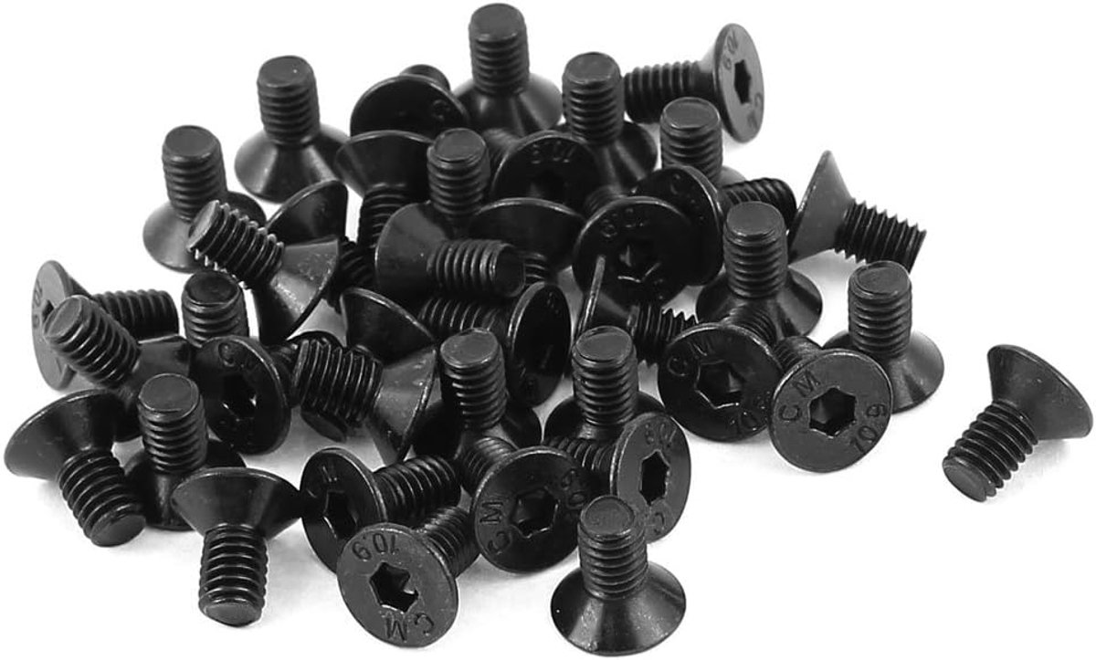 sourcing map 50 stuks zwart M4 x 8mm gelegeerd staal schroeven verzonken kop