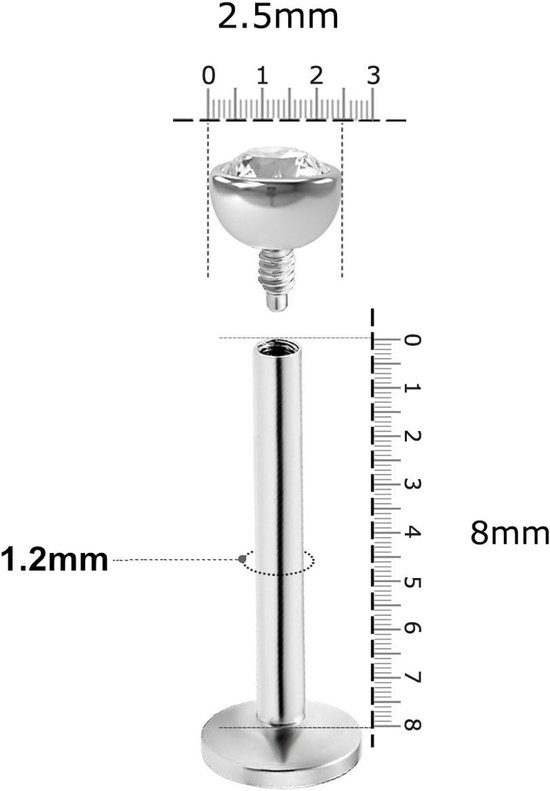 10 stuks labret lippiercing ring tragus helix piercing 8 mm 6 mm chirurgisch staal piercing lip Monroe Medusa stekers, 8mm x 3mm, Roestvrij staal, Zirkonia — afbeelding 4