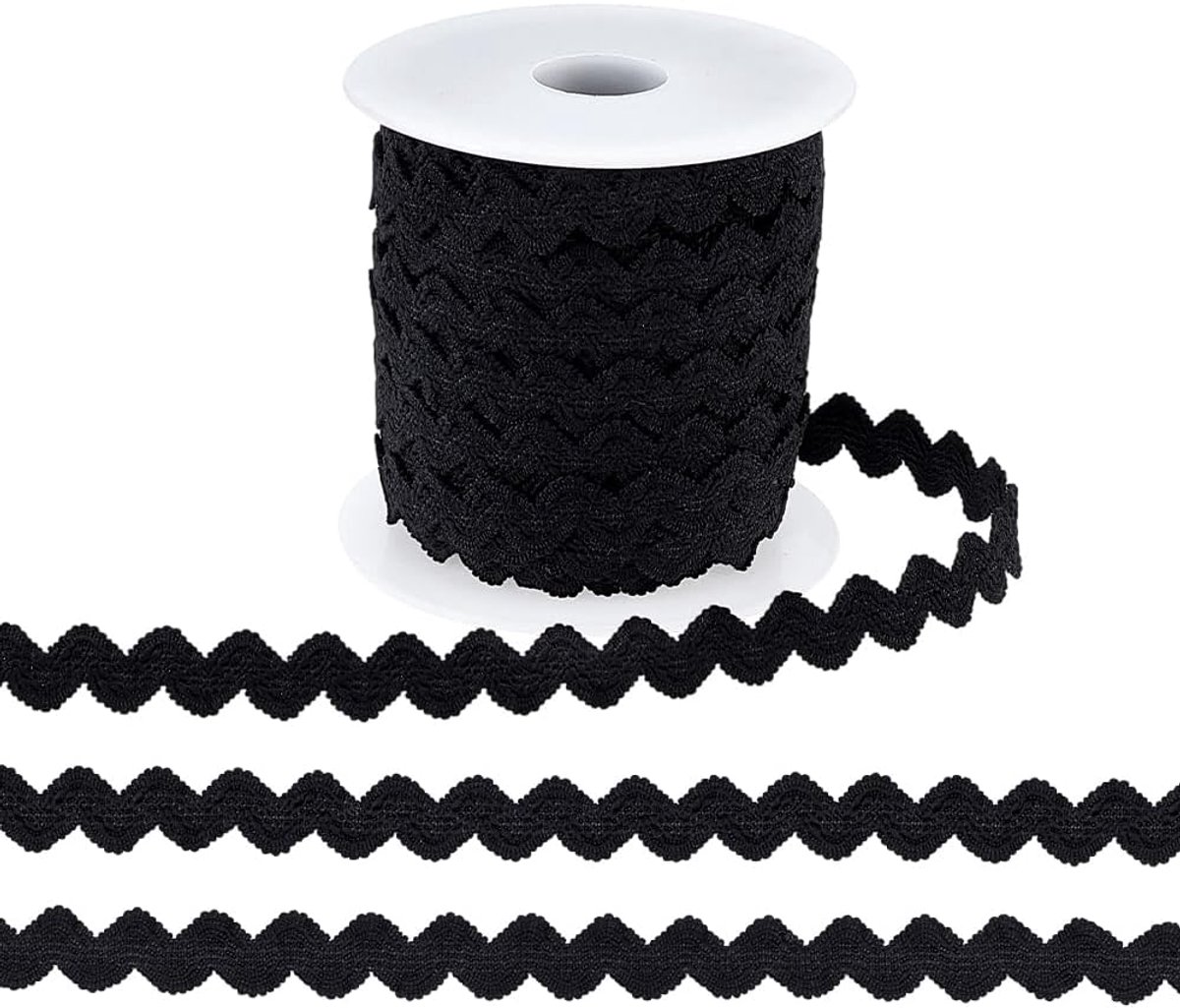 PandaHall 12,5 Yards Wave Lint Trim Rick Rack Trim 10mm Zwart Buigen Fringe Lint voor Naaien Kleding Mand Liner Trims voor Kussensloop Tafelloper Gordijn Jurk Thuis Dector