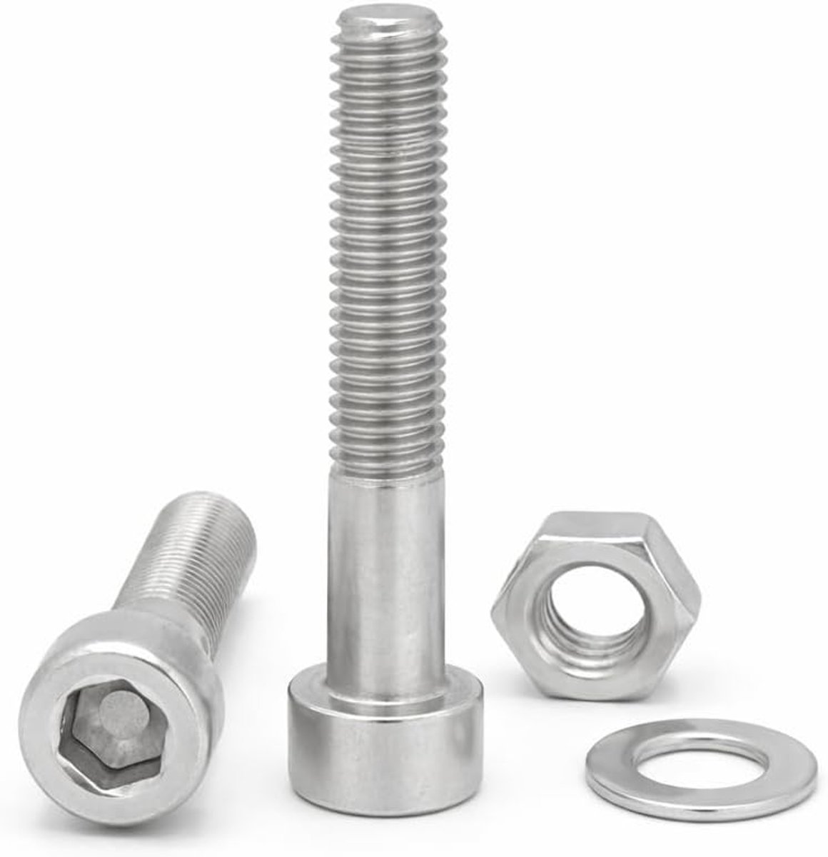 Inbusschroeven met cilinderkop, roestvrij staal (AISI 304), inclusief 10 schroeven met 10 moeren en 10 sluitringen (30 stuks), schroeven met gedeeltelijke schroefdraad (M 8 x 80 mm)