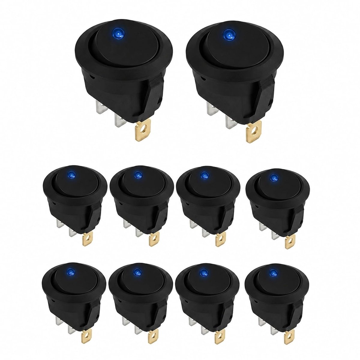 10 stuks tuimelschakelaar 12 V DC 20 A met led, aan/uit-knop, micro-autoschakelaar, ronde schakelaar, dimmer en schakelaar, 12 V, waterdicht, voor apparaten en boten