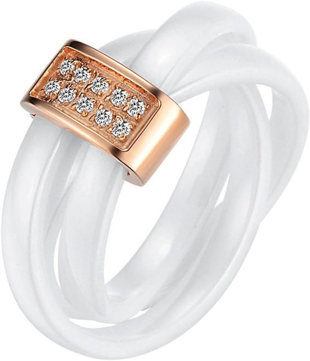 Mode Zwart Keramiek Touw Met Rose Gold Tone Rvs Tricyclische Verlovingsring Verjaardag Trouwring voor Dames