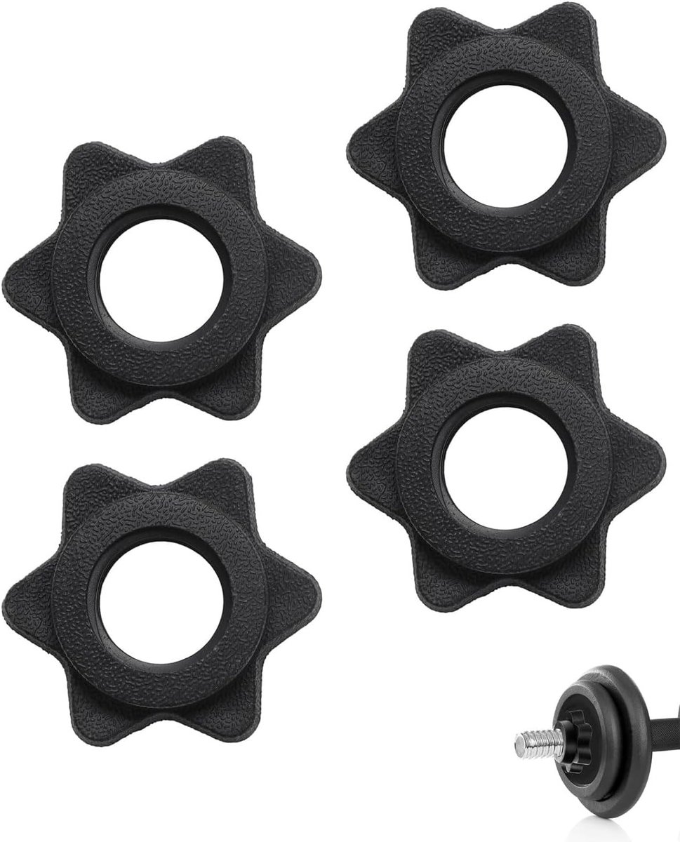4 stuks zeskantige haltermoeren, anti-slip snelsluiting voor lange halters, klemmen, kunststof halterklemmen voor trainingsoefeningen (zwart, 25 mm)