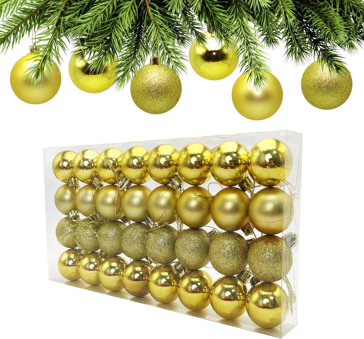 32 Gouden Kerstballen 40mm - Onbreekbaar in Mat, Glitter en Glanzend - Mini Kerstdecoratie voor Tafel of Boom
