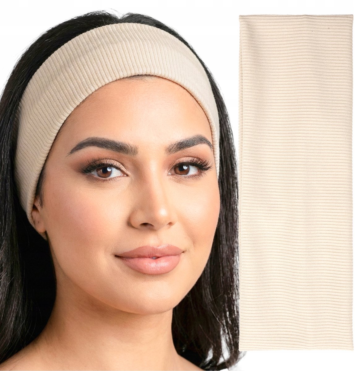 Elastische Haarband voor Dames - Beige, Geribbeld, Comfortabel