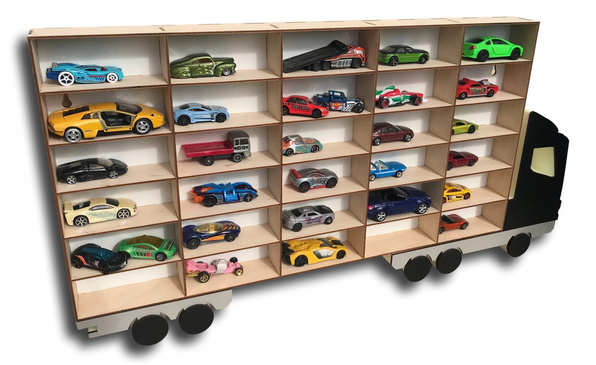 Houten Speelgoedauto Rek - Opslag voor 30 Modellen, 4cm Diepte