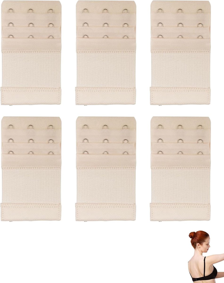 BH-verlenging voor dames, 6 stuks, 3 haken, 3 rijen, rekbare onderkleding, verlenging, gespverlenging, riem - ShopVlot