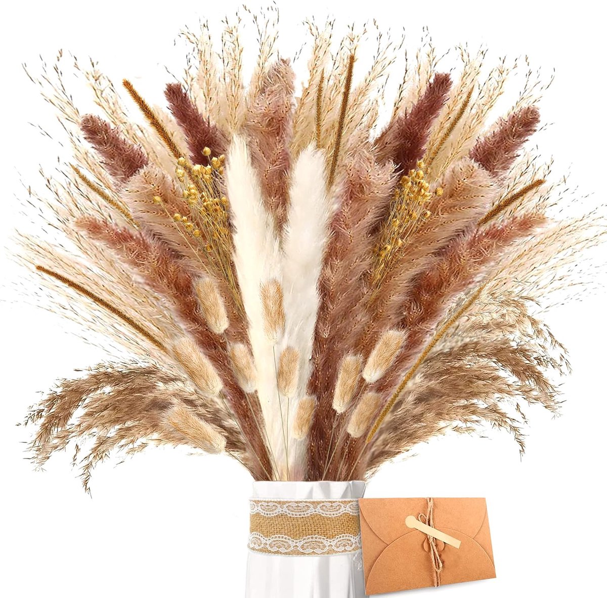 Dried Pampas Grass Set - Natuurlijke gedroogde bloemen - Bruine pampasgras pluimen - Perfect voor huisdecoratie - ShopVlot