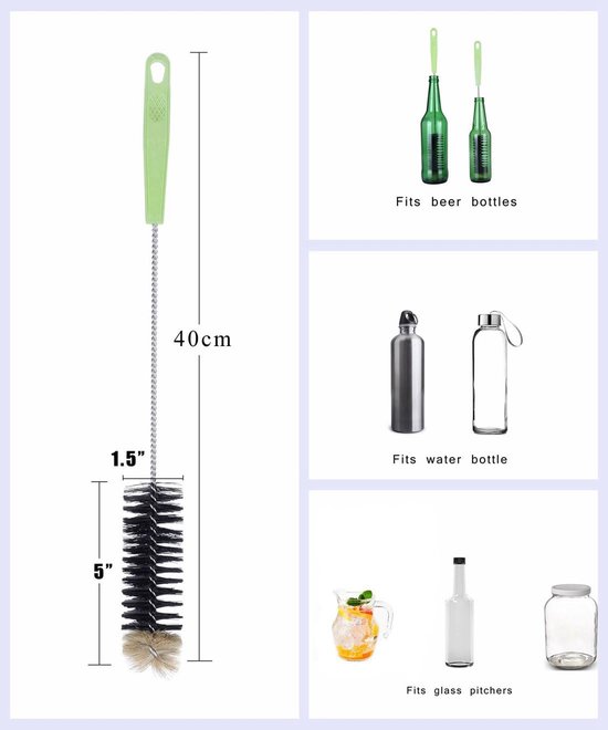 Flessenborstel voor smalle hals flessen en potten - 40 cm lange borstel voor reinigen en onderhoud — afbeelding 3