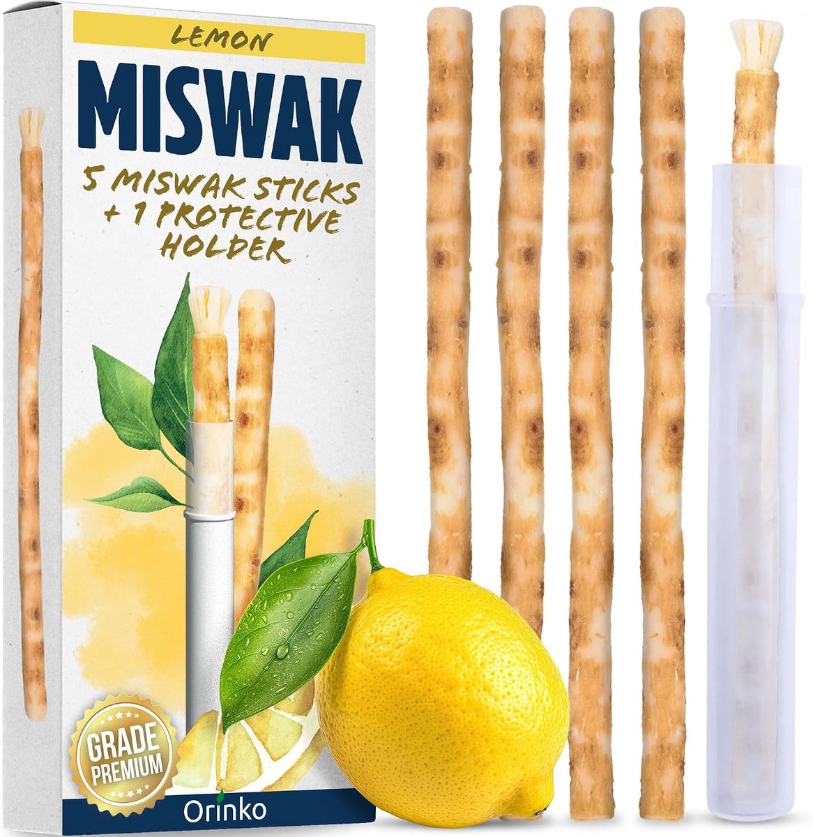 Miswak tandenborstel met citroen smaak - 5 stuks met etui - Traditionele mondverzorging - ShopVlot