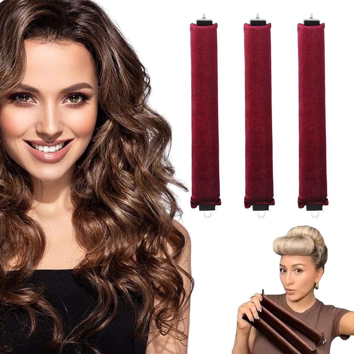 Heatloze krulrollers 3 stuks - bordeaux - comfortabel en non-slip - perfecte krullen zonder schade - ShopVlot