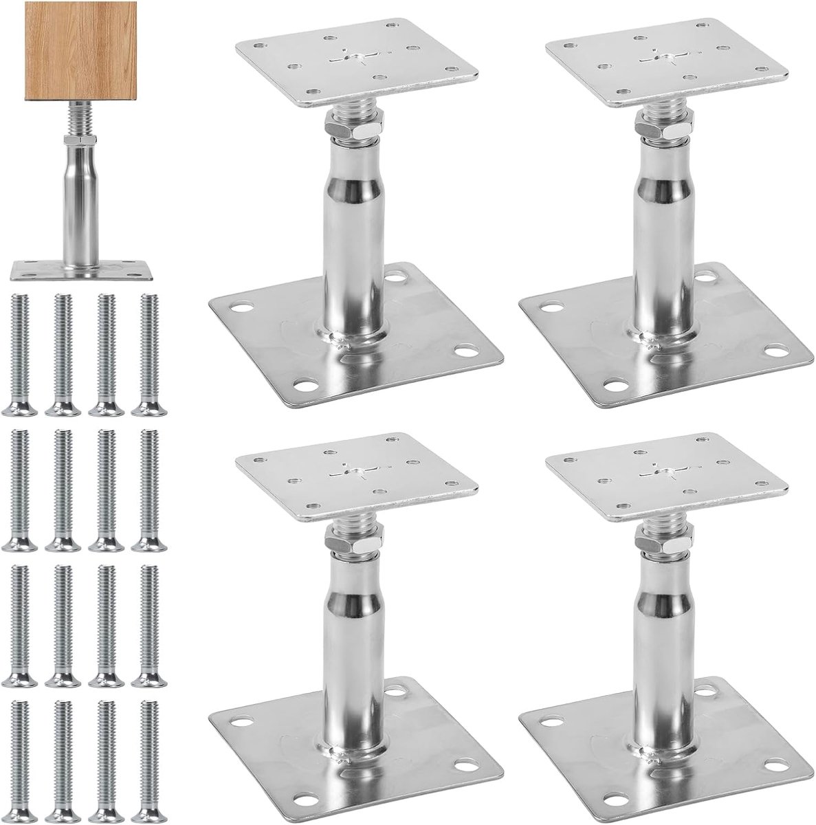 Poststeunen set van 4 - Hoogte verstelbaar 90-140 mm - Gegalvaniseerd staal - Ideaal voor beton en tuinhekken - ShopVlot