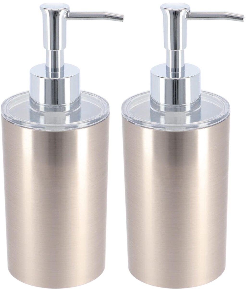 Tendance zeeppomp / zeepdispenser Monaco - 2x - zilver - 330 ml - rond - kunststof - metaaleffect