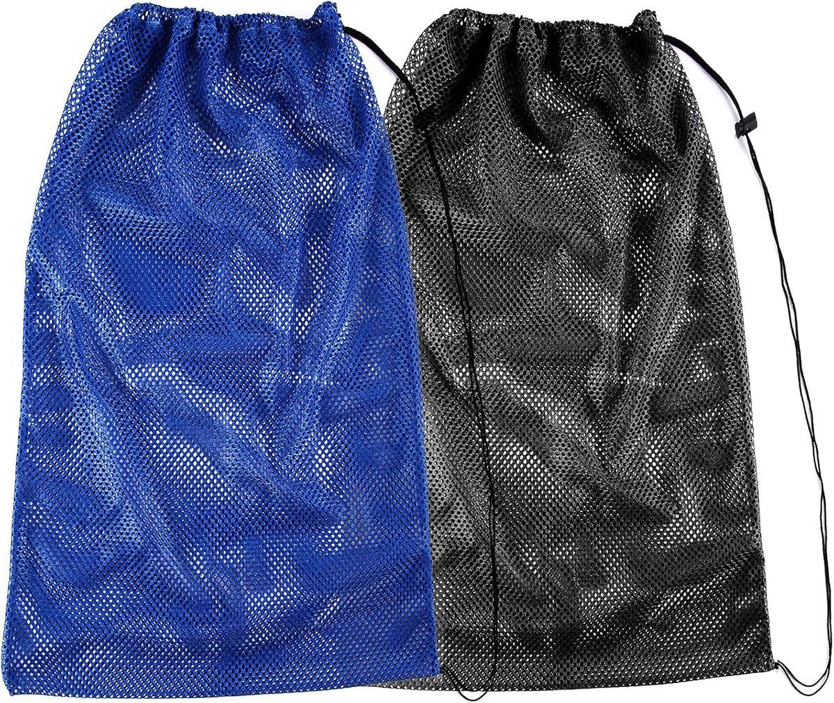 Snorkelset mesh tassen extra groot - set van 2 - zwart en blauw - ideaal voor duikuitrusting - ShopVlot
