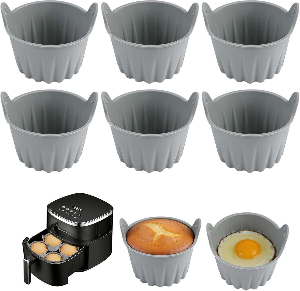 Siliconen bakvormen voor air fryer 6 stuks - herbruikbaar - antiaanbaklaag - ideaal voor muffins - ShopVlot