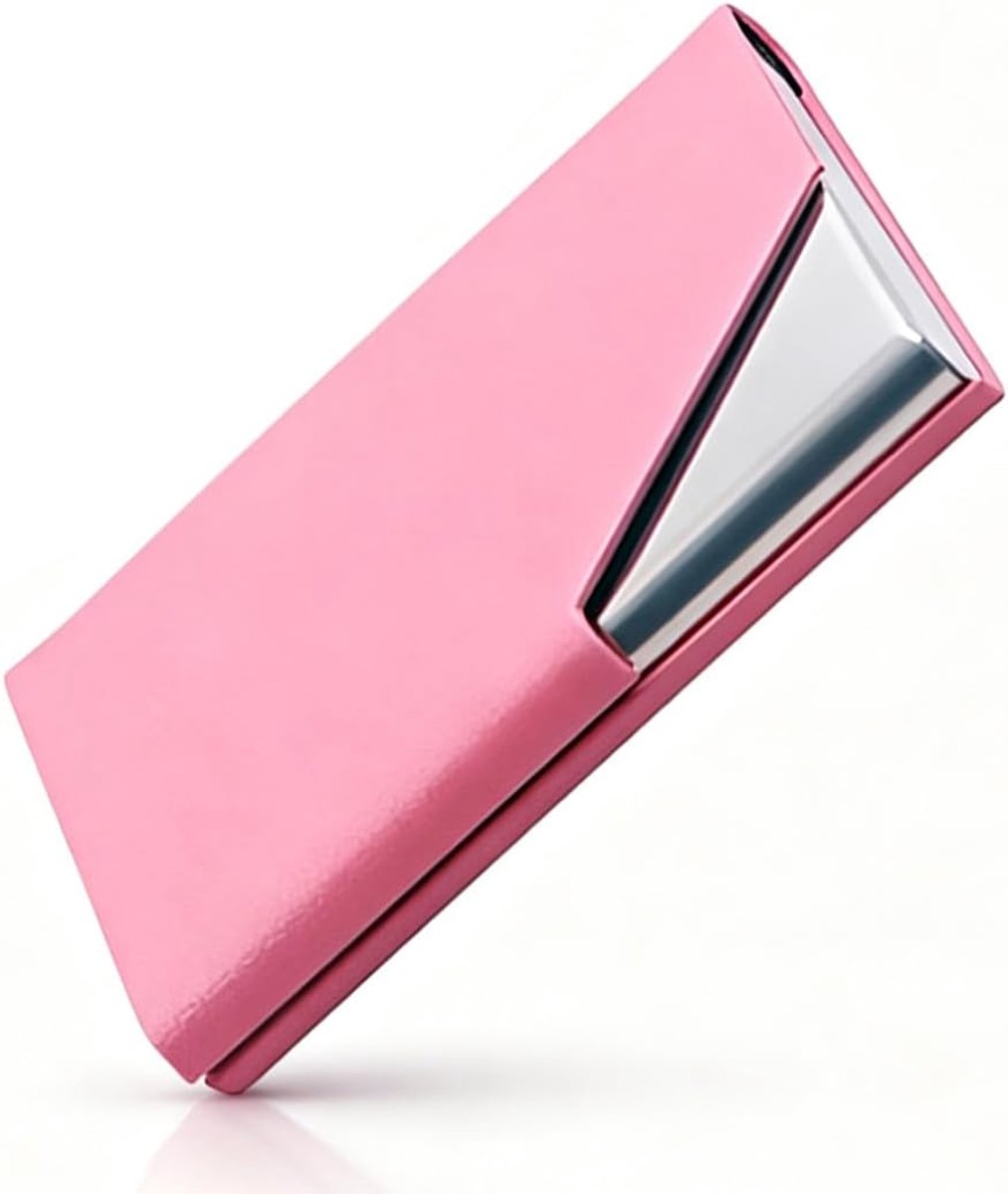 Kaarthouder dames standaardformaat - metallic roze PU-leer - magneetsluiting - ideaal voor visitekaartjes - ShopVlot