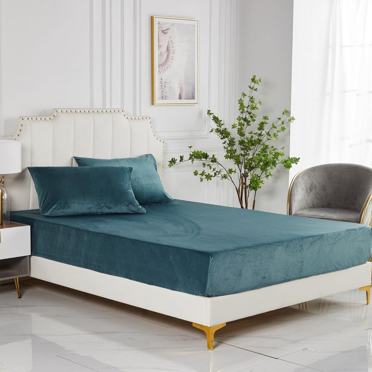 Fitted sheet 180 x 200 cm - petrol fleece - warm en fluffy - ideaal voor boxspringbedden - ShopVlot