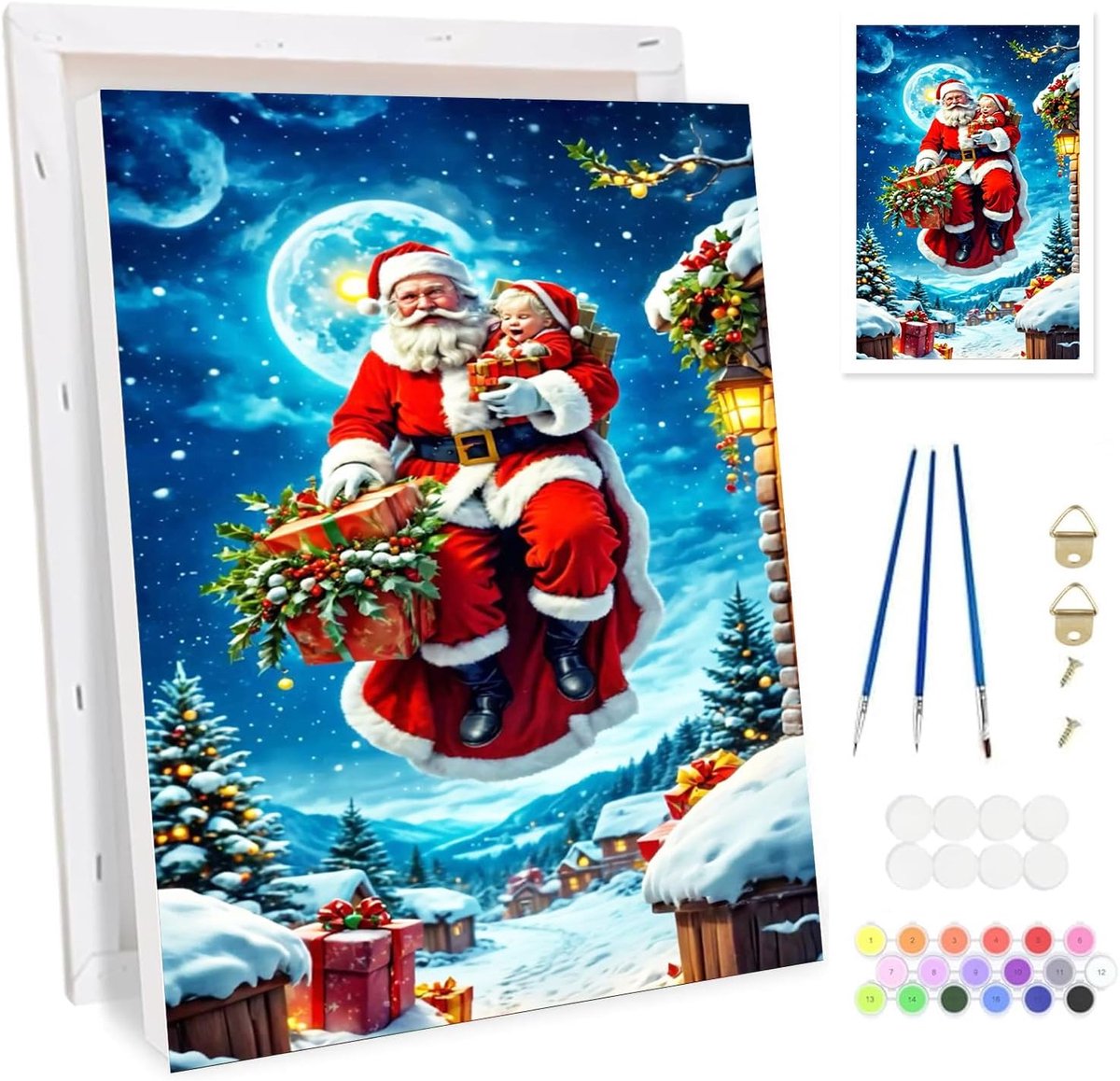 Schilderen op nummer kerst - Santa Claus en rendieren - compleet met lijst - creatieve DIY voor volwassenen - ShopVlot