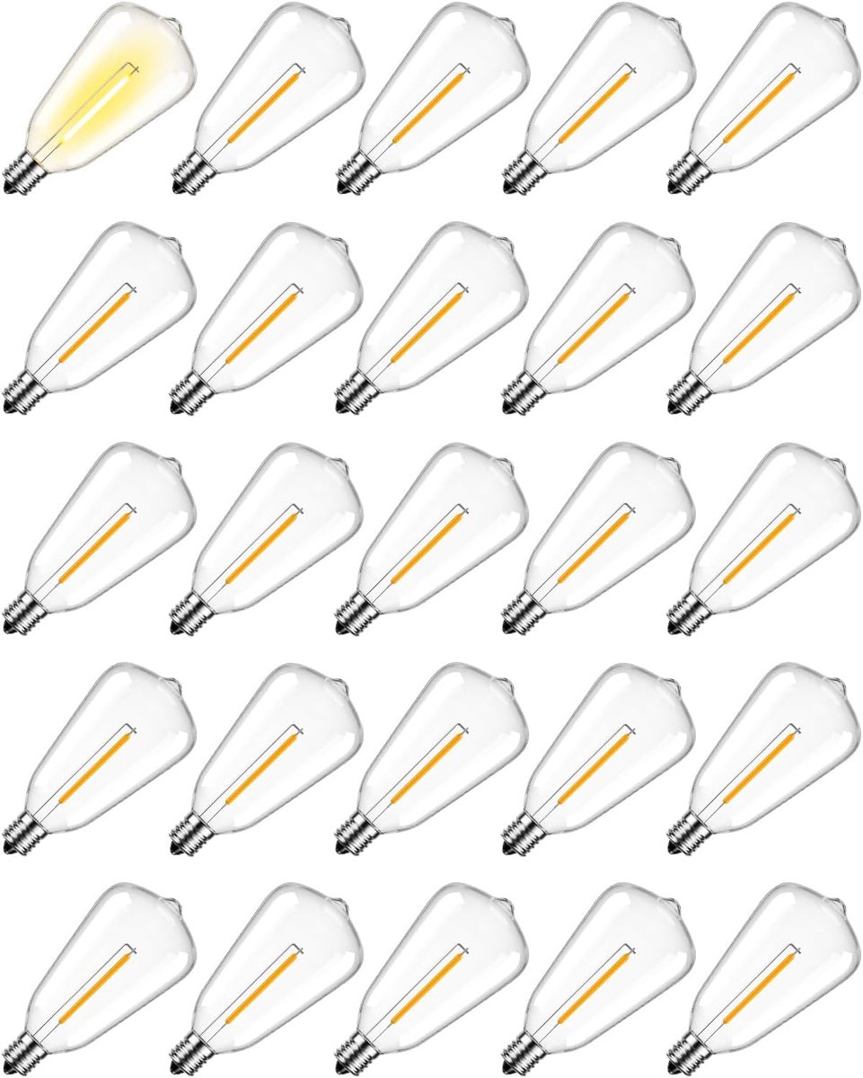 Solar LED verlichting E12 ST38 - 25 stuks - 2700K warmwit - Schokbestendig en waterdicht - Perfect voor feesten - ShopVlot