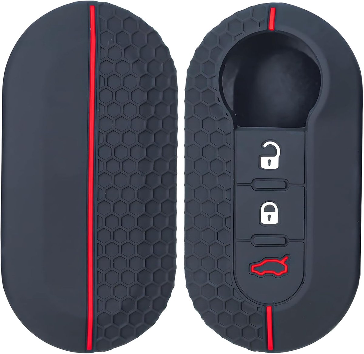 Autosleutelhoes 3-knops - Zwart met rode naden - Beschermende silicone - Perfecte pasvorm voor Fiat en Lancia - ShopVlot