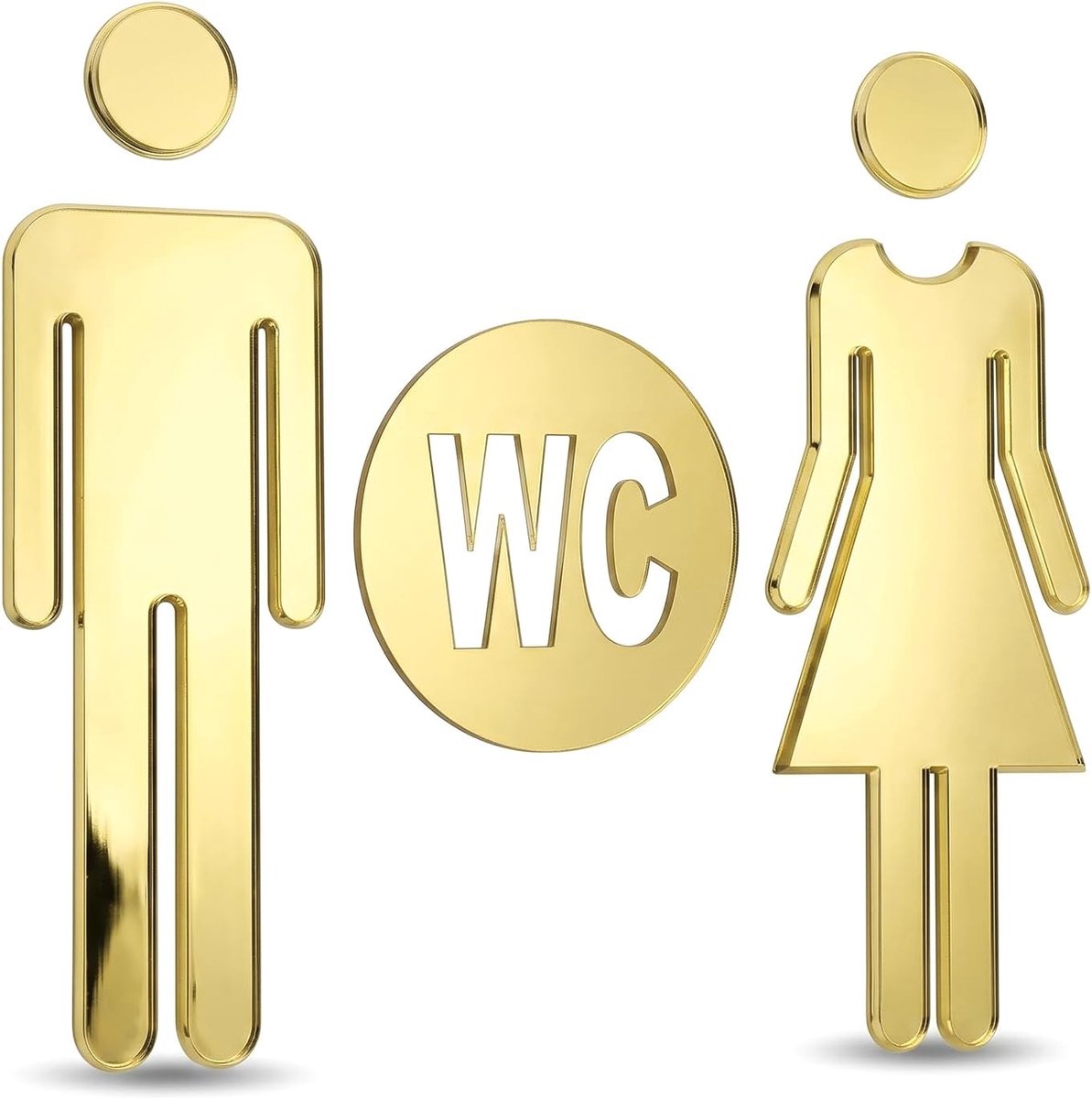 Toiletborden set van 2 - 12 cm - gouden acrylspiegel - zelfklevend en waterdicht voor horeca - ShopVlot