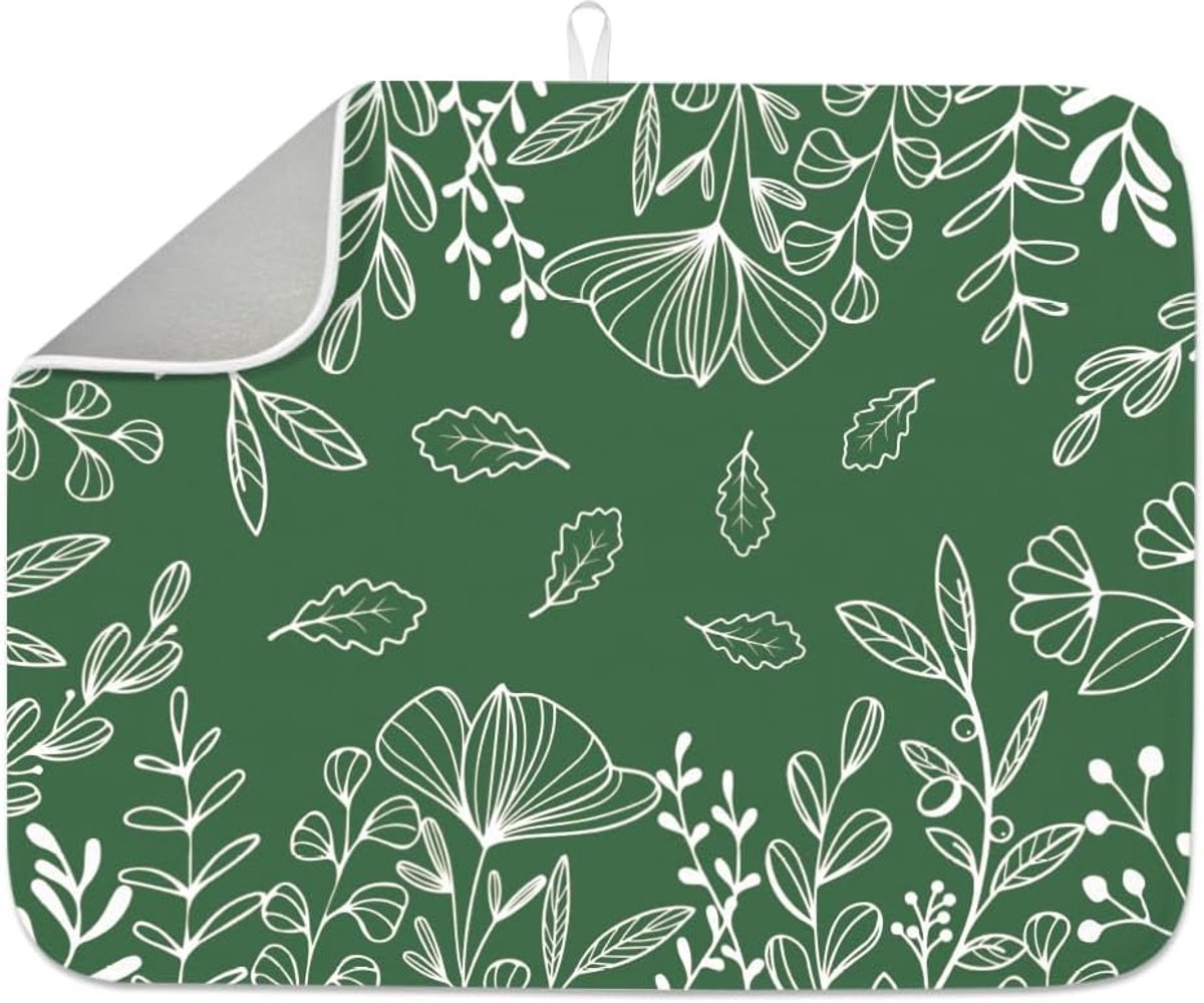 Droogmat voor aanrecht 18"x24" - groene botanische microfiber - absorberend en hittebestendig - ShopVlot