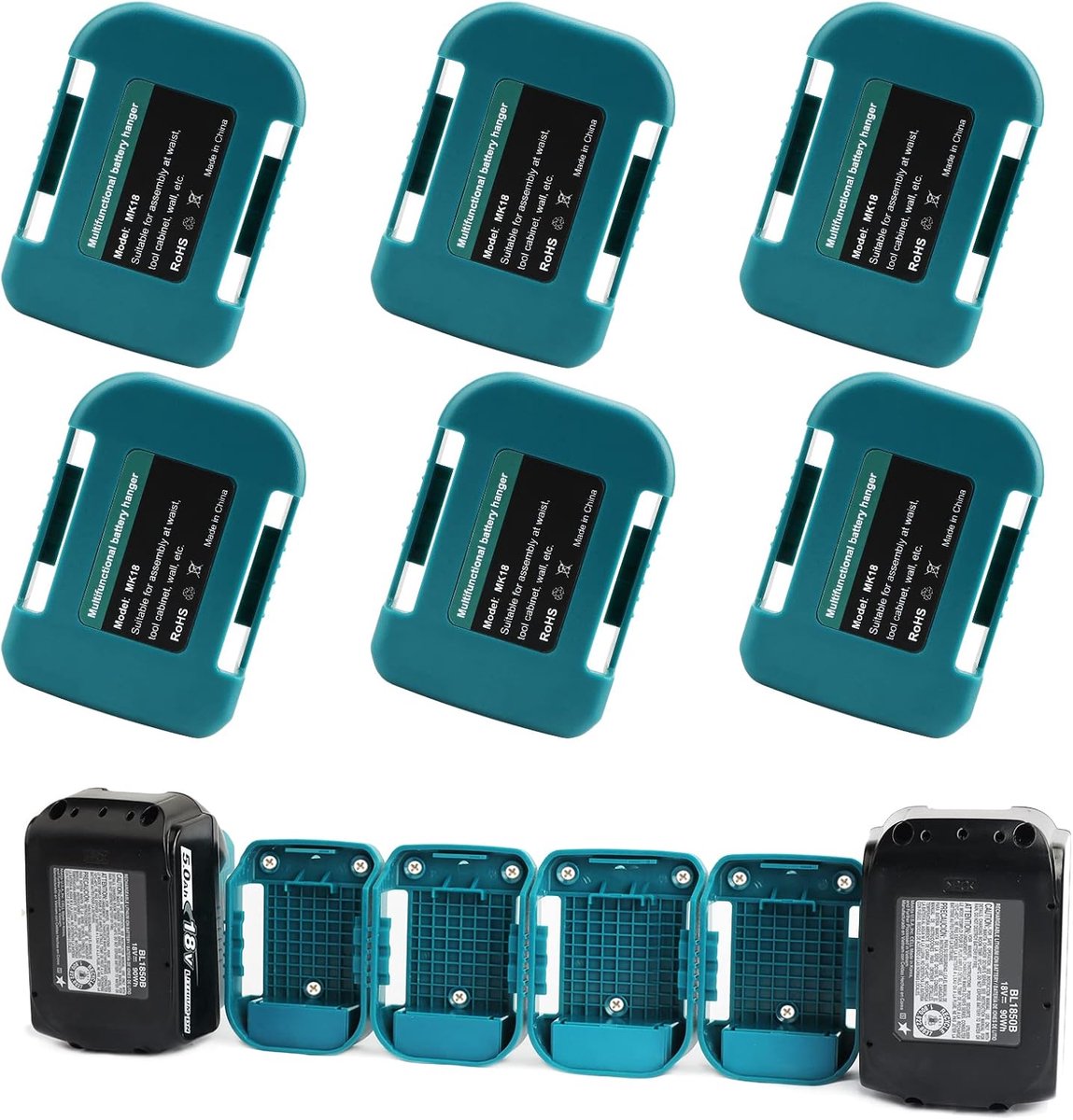 Batterijhouder 6 stuks - Compatibel met Makita 18V - Stevige ABS plastic - Makkelijke wandmontage - ShopVlot