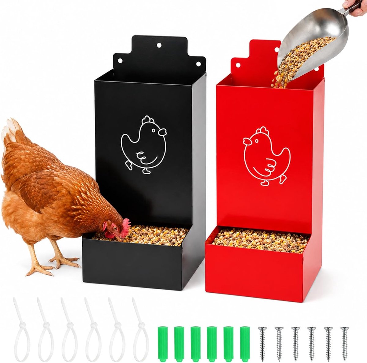 Voederautomaat kippen - metaal - 2 stuks - automatische voederdispenser voor minder bijvullen - ShopVlot