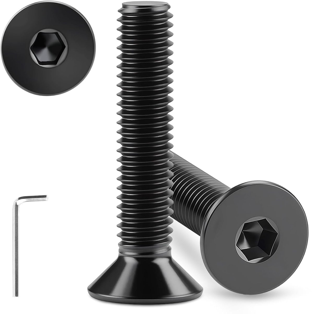 20 stuks M8 X 10 mm schroeven met verzonken kop zwart roestvrij staal A2 V2A verzonken kop binnenzeskant schroeven, DIN 7991 verzonken schroeven, volledige schroefdraad met binnenzeskantsleutel