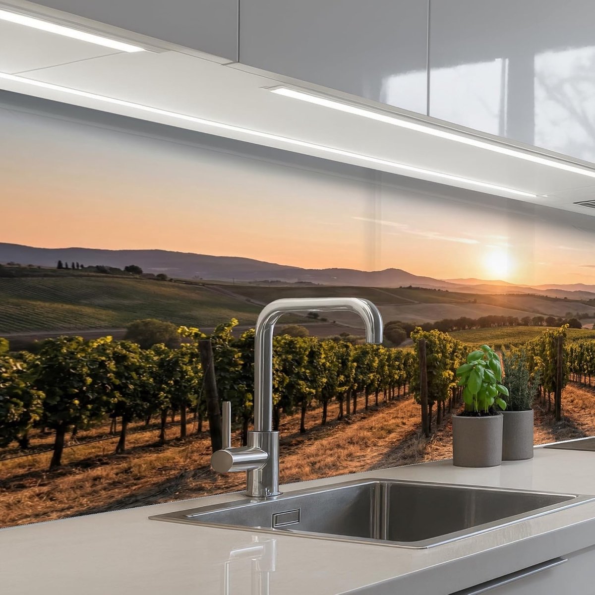 Keukenachterwand 60x150 cm zelfklevend keuken decoratie accessories home kitchen spatscherm Wijngaard - Zonsondergang - Landschap