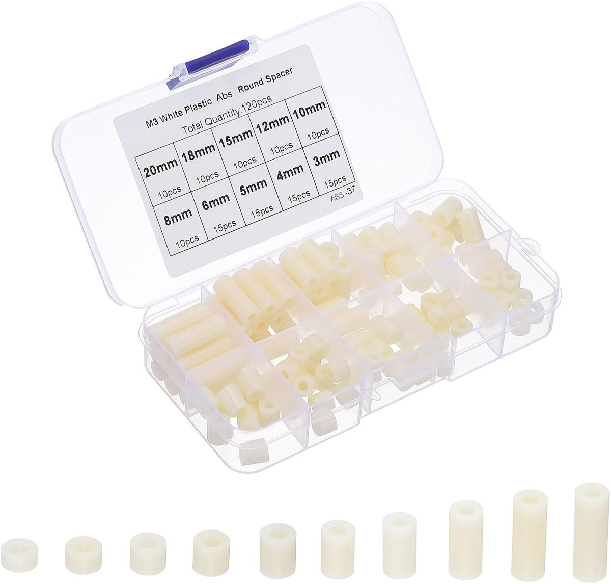 M3 nylon afstandhouder, assortiment van 120 stuks, ronde afstandhouders zonder schroefdraad, voor printplaat, moederbord, schakelaar en stopcontact, wit