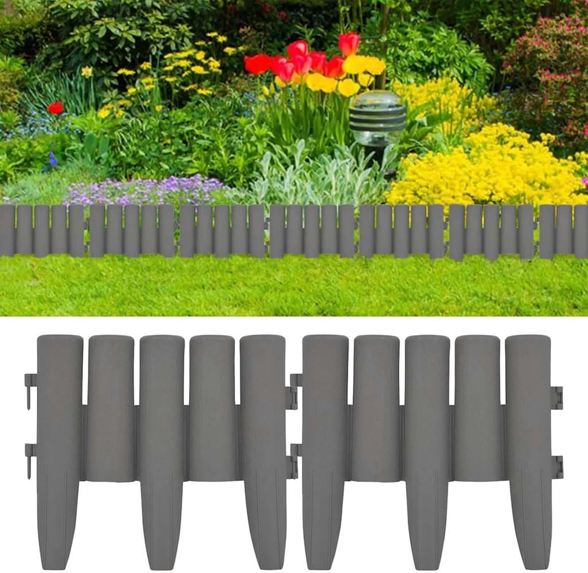 Grijs, 36 stuks van polypropyleen, 10 m totale lengte (elk 28,5 x 23,5 cm), gemakkelijk in zachte grond te steken, voor tuin en buiten