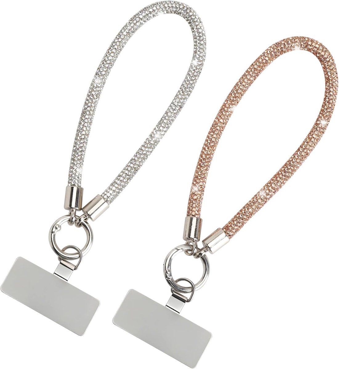 2 stuks telefoonketting glanzend kort telefoonketting glitter armband telefoon met strass veilige polsband anti-drop voor telefoon dagelijks gebruik