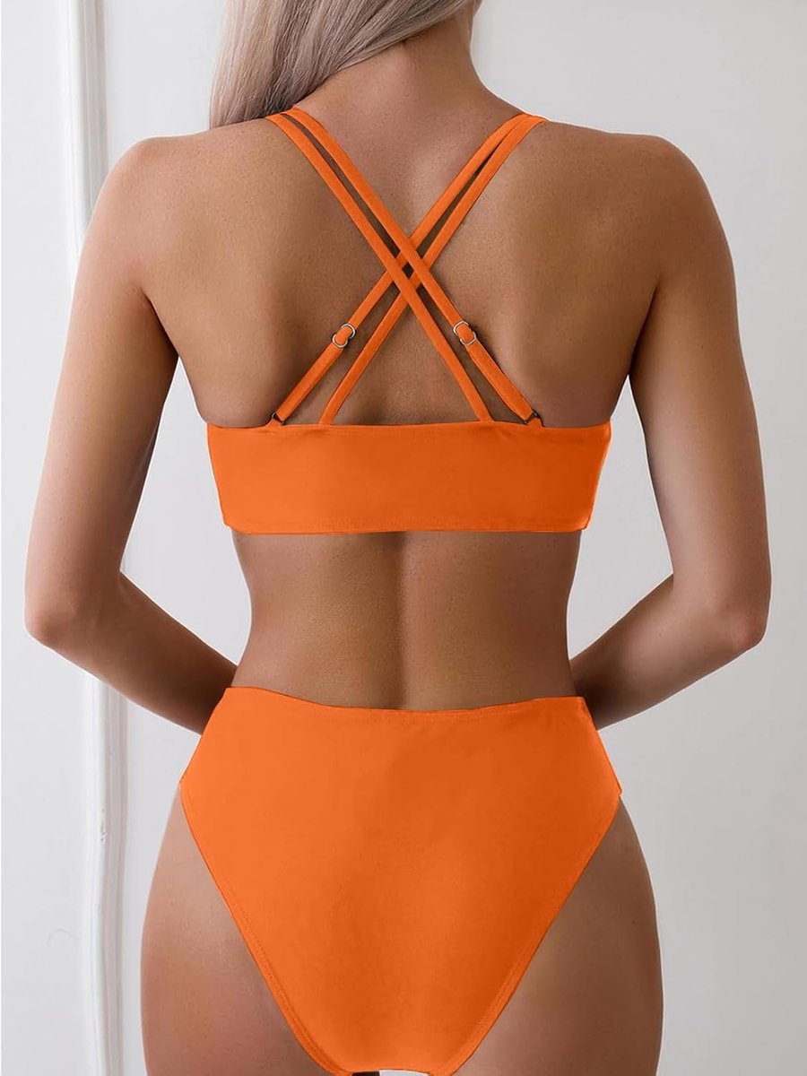Badpak voor dames, 2-delig, push-up, badpakset, V-hals, sexy, driehoek, bikiniset, middelgroot, gekruiste rug, tweedelige badpakken, bedrukt, zwemkleding, strand, strand, zomer