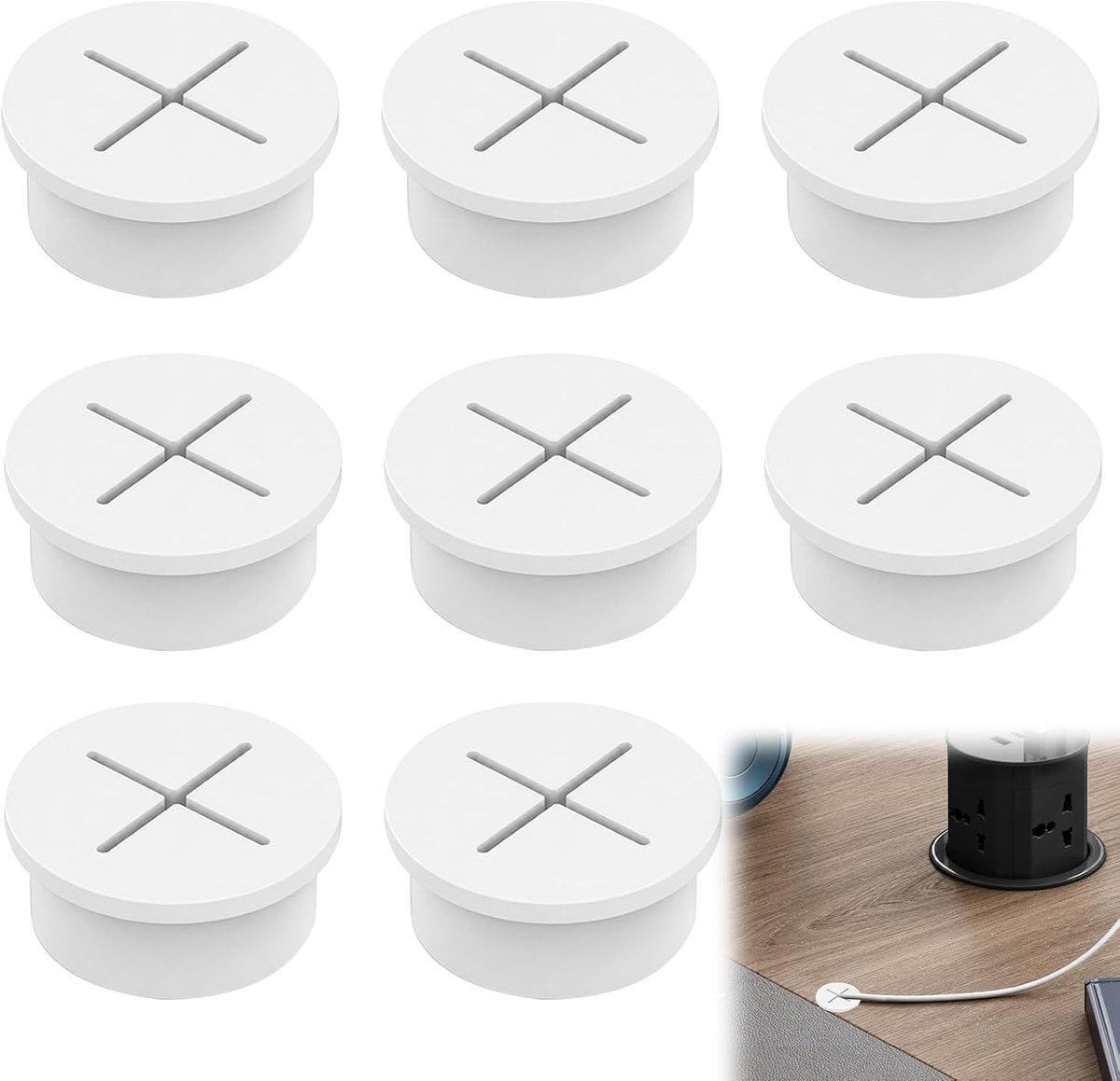8 stuks kabeldoorvoer muur en tafel - 25 mm kabeldoorvoer rubber wit geperforeerde platen, computertafels & mediaborden