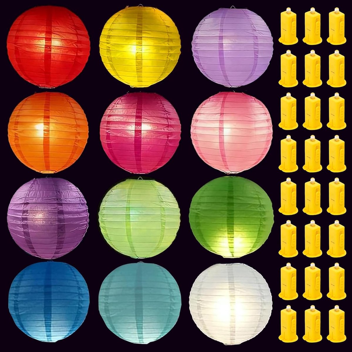 Lantaarns met 24 stuks ballonlampen, warmwit, papieren lantaarns met licht, papieren lampenkap voor feestdagen, bruiloft, Halloween, Kerstmis, verjaardagen, decoratie voor