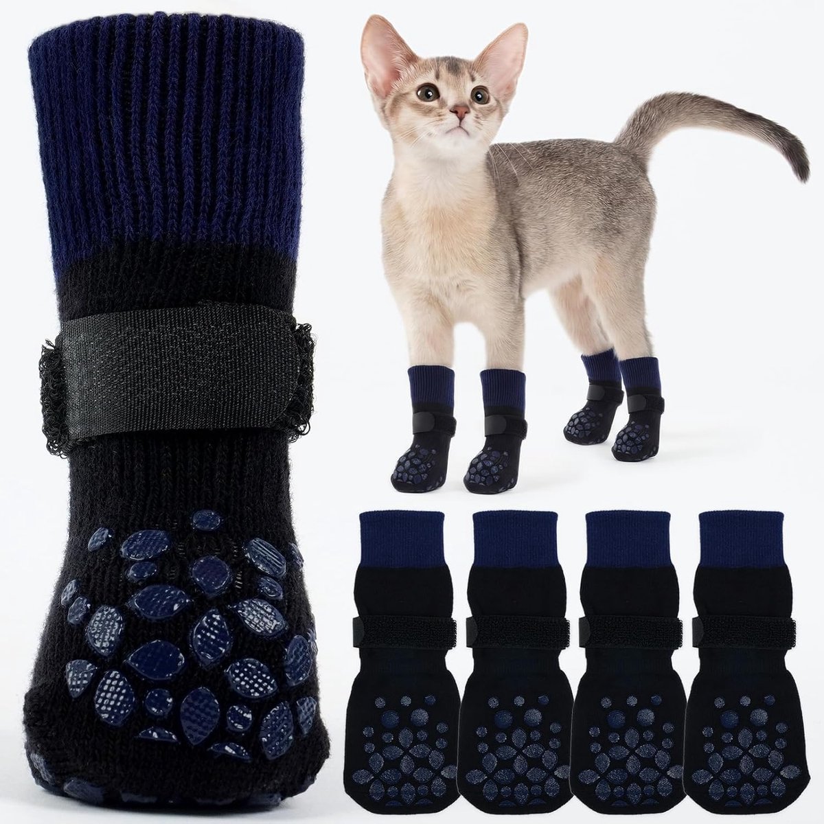 2 paar kattensokken voor letsel, sokken voor het herstel van katten, krasbestendig, categorie (zwart, 3XS)