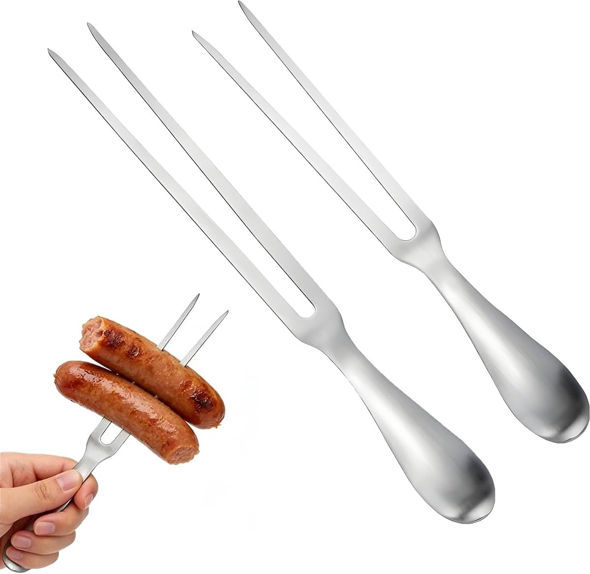 Vleesvorken roestvrij staal 304, snijvork, draagbare vleesvork met handvat voor grillen, snijden, keuken, kalkoen, braden, diner, 26,5 cm en 28 cm (zilver 1)