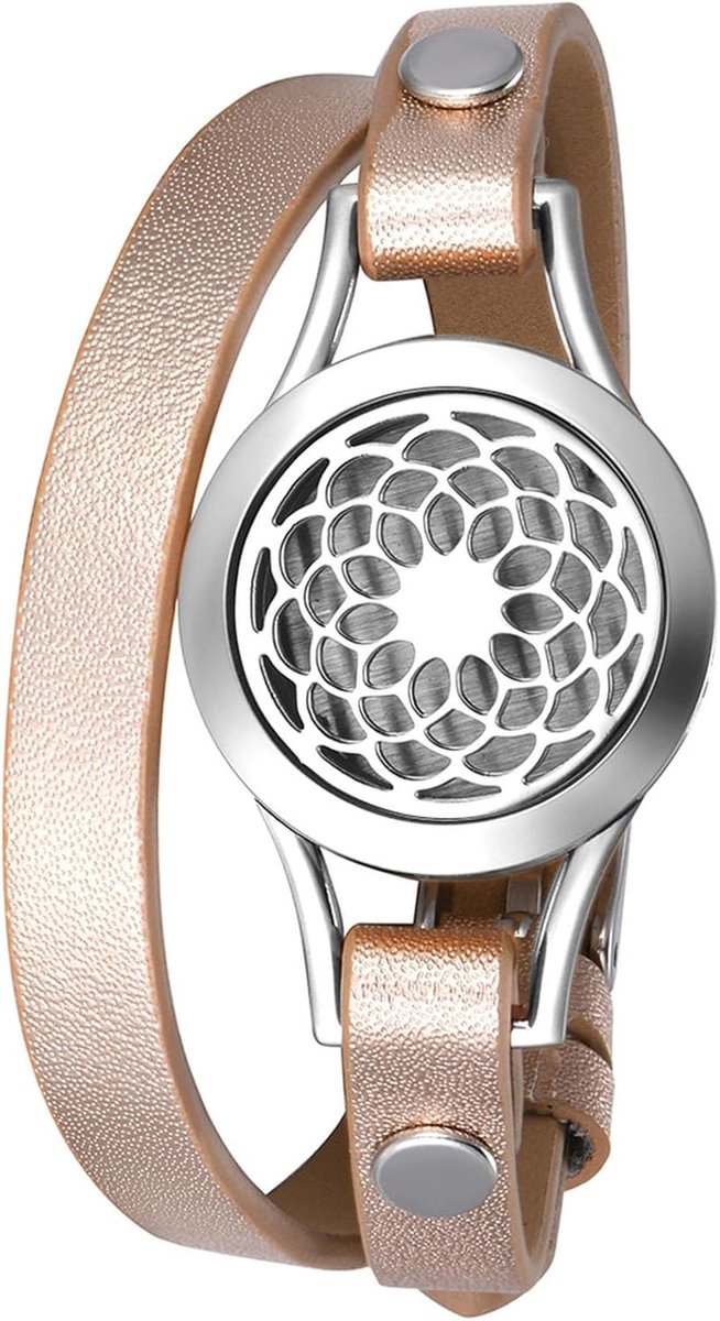 Aromatherapie leren armband dames armband, lederen armband armband aroma locket diffuser geurstoflocket met gekleurde vilten pads etherische olie diffuser voor vrouwen, 8.46 inches, Roestvrij
