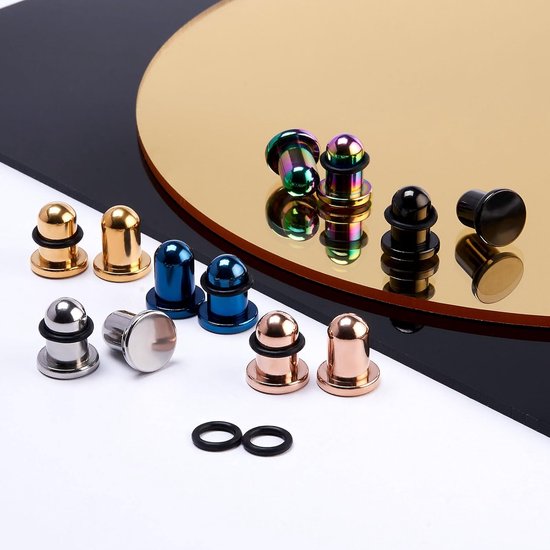 9 paar piercings oorplugs stretching kit van roestvrij staal punk stretchstaafjes oorsieraden oor tunnel enkele flare gauges met O-ringen 14G - 00G voor dames heren — afbeelding 5